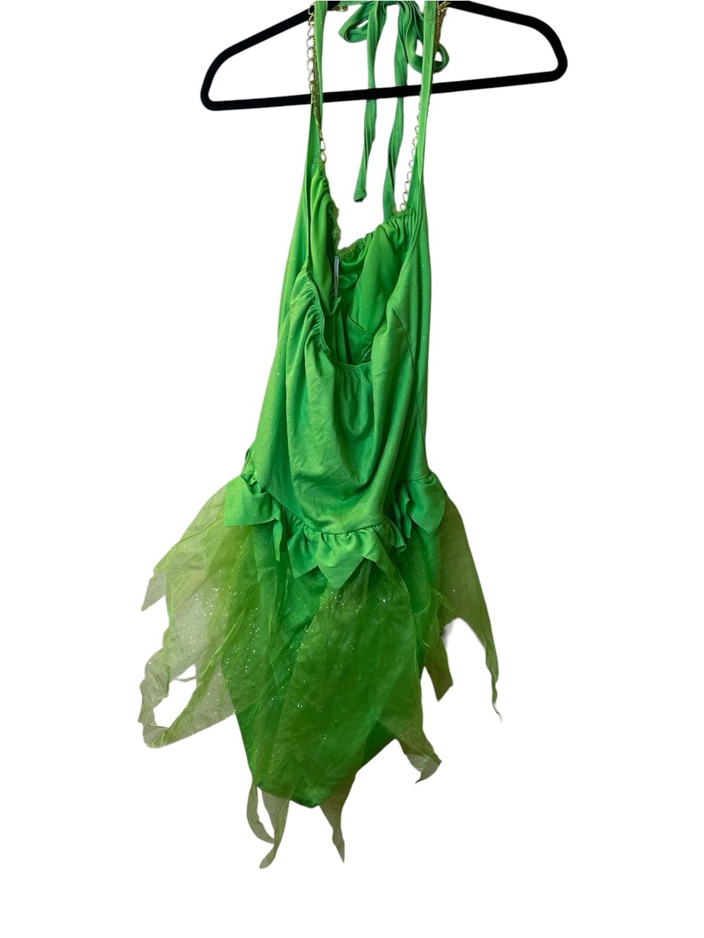 Tinkerbell Costume Bright Green Sparkle Tulle Halter Dress Sz L - Picture 4 of 7
